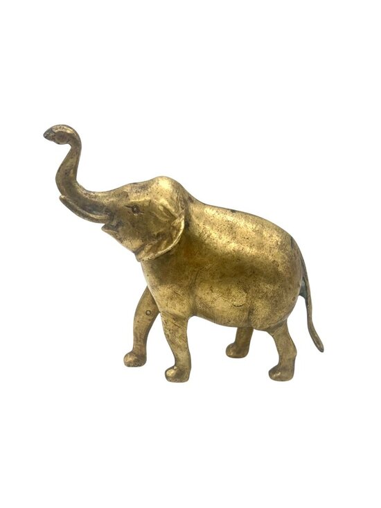 Unknown Other - Vintage Cheerful Brass Elephant Figurine Raised Trunk Up Statue MCM 5" Tall